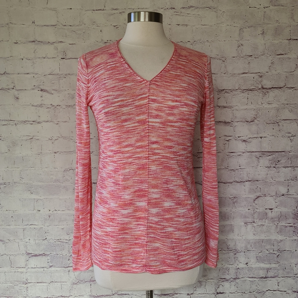 Tommy Bahama Coral Pink Spacedye Linen Blend Knit Lightweight V Neck Sweater XS